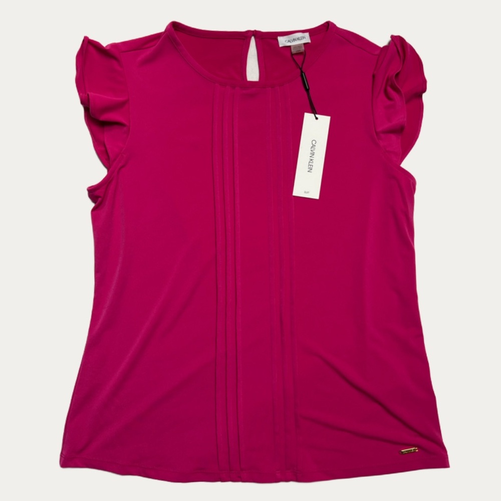NWT Calvin Klein Pink Flutter Sleeve Blouse Top
